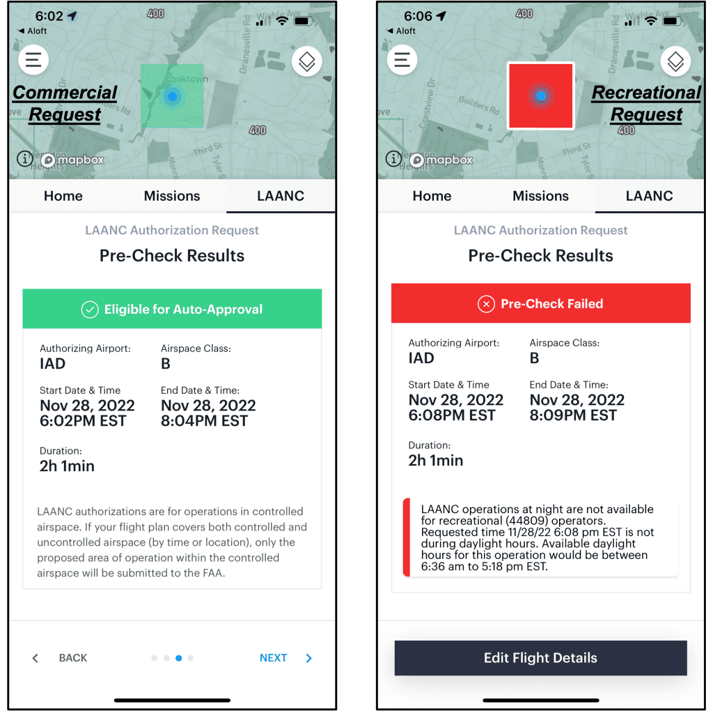 LAANC Authorization request for night drone flight